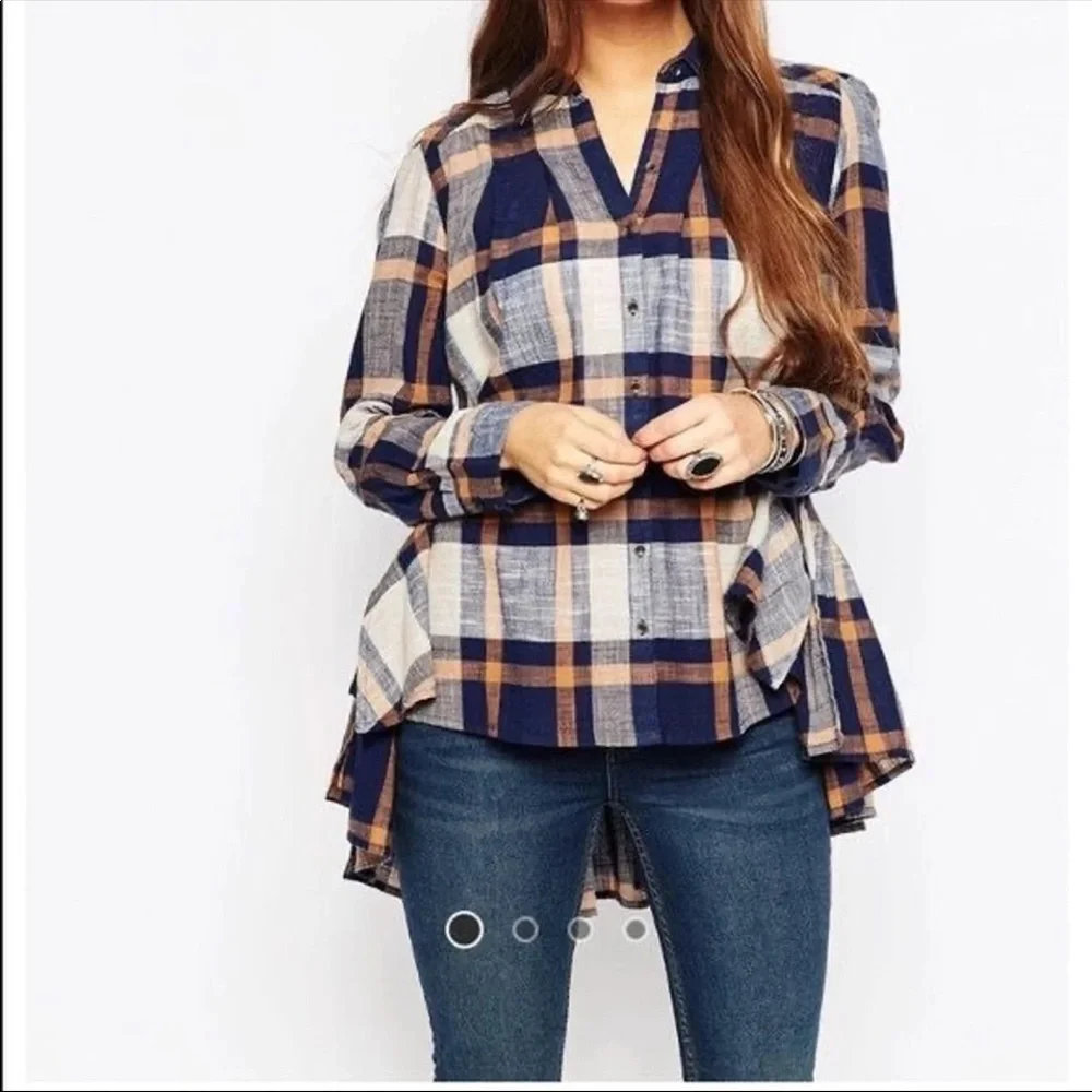 Free People Plaid Ruffled Button Down